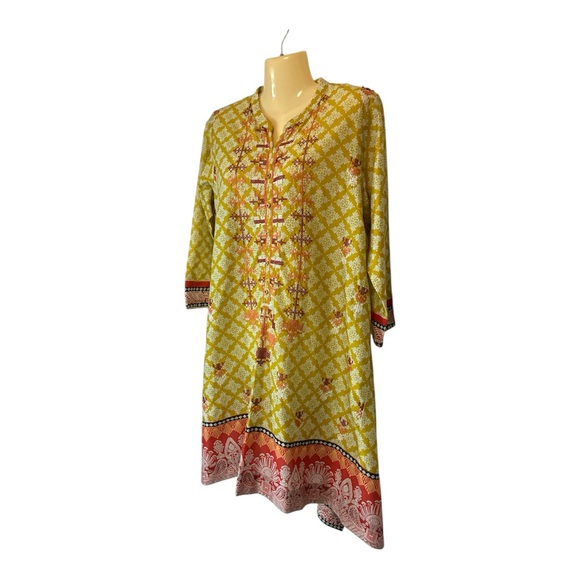 Limelight Mustard Floral Printed Tunic Kurti Embroidered Bohemian Size Medium - Picture 2 of 7